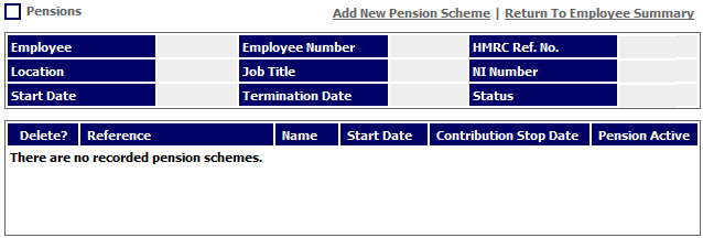Fig 1 – Pensions Screen