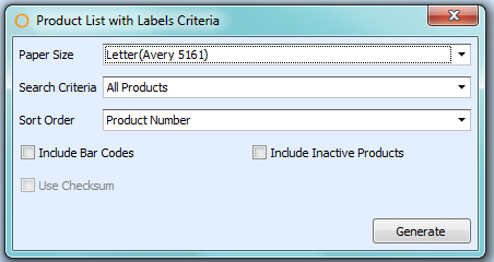 Product List with Labels Report Criteria