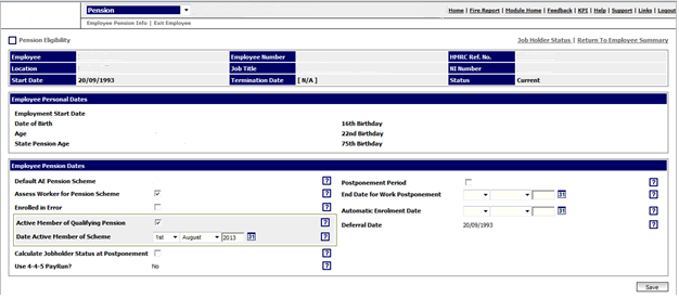Fig 1 – Pension Eligibility Screen
