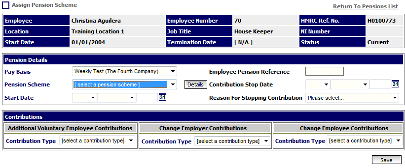 Fig 2 – Assign Pension Scheme Page