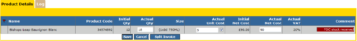 Fig 3 – Delivery With The Cost Price Updated