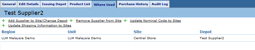 Supplier assigned to site