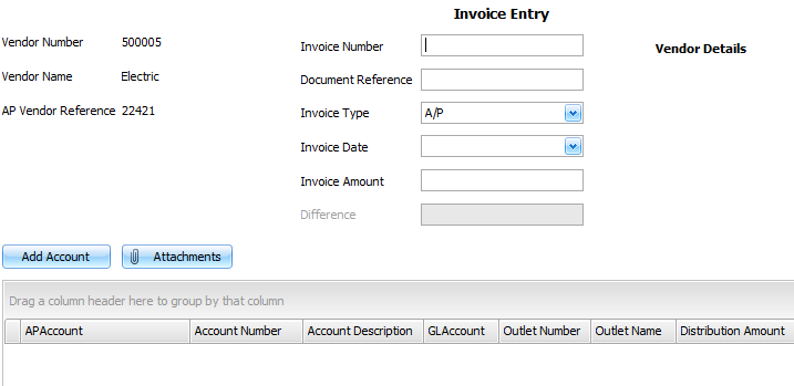 Invoice Entry Screen