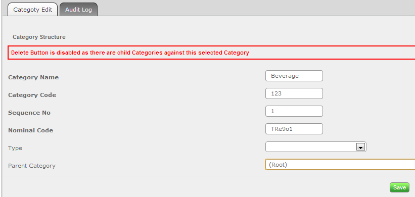 Fig 2 - Entering the Category Nominal Code