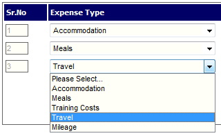 Fig 1 - Expense Types Drop-down List