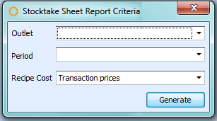 Stocktake Sheet Report Criteria