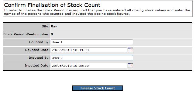 Fig.11 this shows the fields for entering who counted and entered the stock