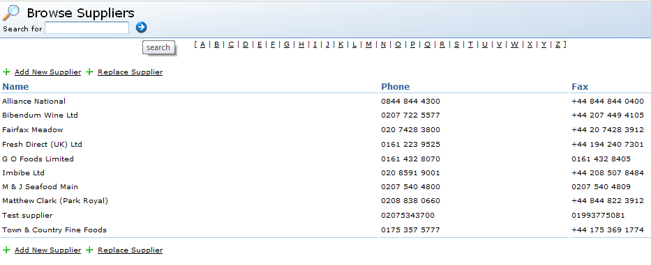 Existing Supplier search