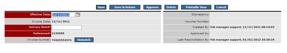 Fig.12 shows a reconciled invoice (see the invoice number and no details of over/ under charge next to status)