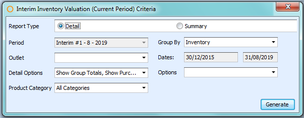 Interim Inventory Valuation (Current Period) Report Criteria
