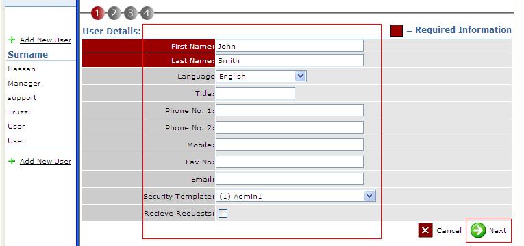 Fig. 2 shows where to enter new user details