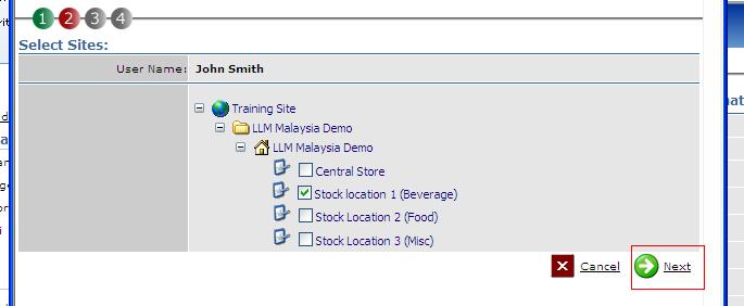 Fig. 3 shows where to assign site(s) to the new user