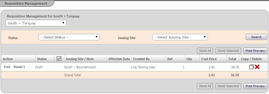 Fig 4 - Requisition Management Page